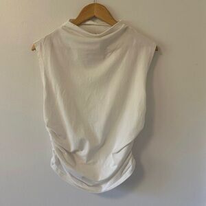 Maeve White Sleeveless Ruched Mock Neck Tee | Size Large